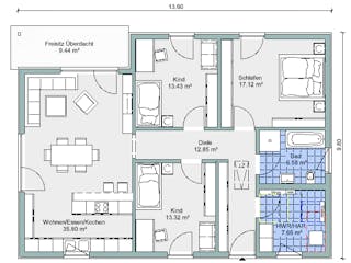 Fertighaus Bestseller Komfort 116 von BoHolz Haus Schlüsselfertig ab 374551€, Bungalow Grundriss 1
