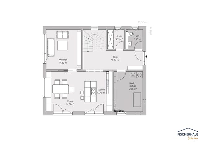 Fertighaus Klassisch 148 (Seegarten) von FischerHaus, Satteldach-Klassiker Grundriss 1