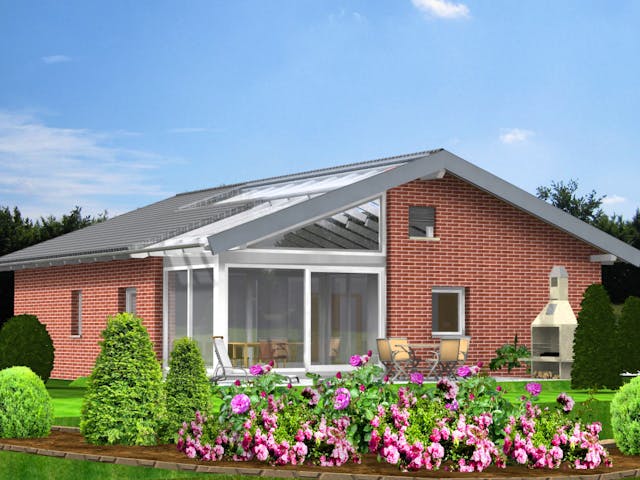 Fertighaus Planungsbeispiel 106H10 von Bio-Solar-Haus Schlüsselfertig ab 331950€, Bungalow Außenansicht 1 Fertighaus Planungsbeispiel 106H10 von Bio-Solar-Haus Schlüsselfertig ab 331950€, Bungalow Außenansicht 1