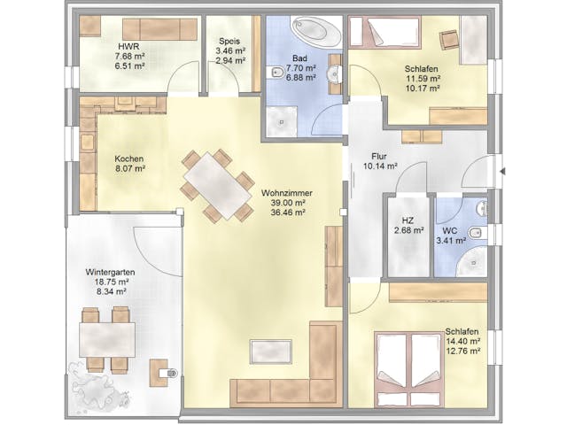 Fertighaus Planungsbeispiel 108SB10 von Bio-Solar-Haus Schlüsselfertig ab 341865€, Stadtvilla Grundriss 1