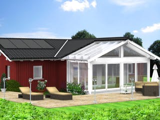 Fertighaus Planungsbeispiel 114H10 von Bio-Solar-Haus Schlüsselfertig ab 354660€, Bungalow Außenansicht 1