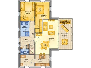 Fertighaus Planungsbeispiel 114H10 von Bio-Solar-Haus Schlüsselfertig ab 354660€, Bungalow Grundriss 1