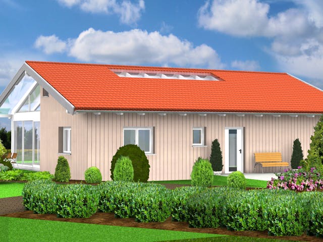 Fertighaus Planungsbeispiel 119H10 von Bio-Solar-Haus Schlüsselfertig ab 345577€, Bungalow Außenansicht 1 Fertighaus Planungsbeispiel 119H10 von Bio-Solar-Haus Schlüsselfertig ab 345577€, Bungalow Außenansicht 1