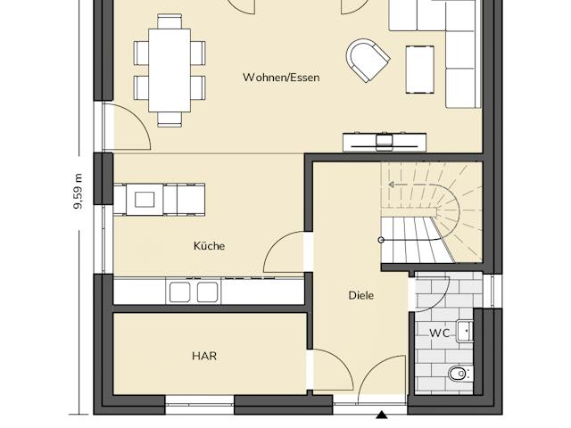 Massivhaus Stadtvilla 210 von BRALE Bau, Stadtvilla Grundriss 1