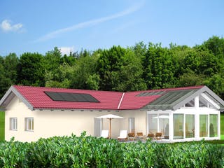 Fertighaus Planungsbeispiel 132H10 von Bio-Solar-Haus Schlüsselfertig ab 376735€, Bungalow Außenansicht 1