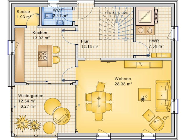Fertighaus Planungsbeispiel 139H20 von Bio-Solar-Haus Schlüsselfertig ab 401226€, Pultdachhaus Grundriss 1