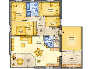 Fertighaus Planungsbeispiel 145H10 von Bio-Solar-Haus Schlüsselfertig ab 385978€, Bungalow Grundriss 1