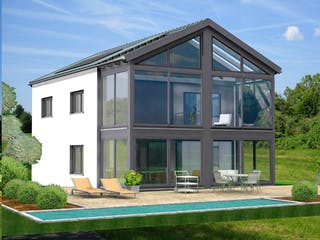 Fertighaus Planungsbeispiel 154H20 von Bio-Solar-Haus Schlüsselfertig ab 396313€, Satteldach-Klassiker Außenansicht 1