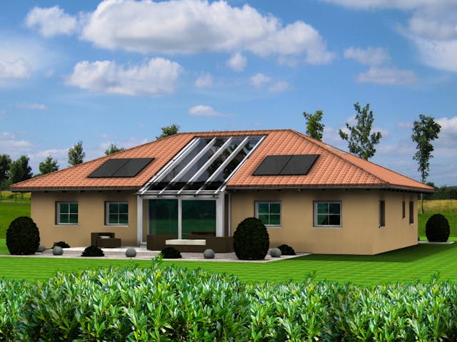 Fertighaus Planungsbeispiel 160H10 von Bio-Solar-Haus Schlüsselfertig ab 411471€, Bungalow Außenansicht 1