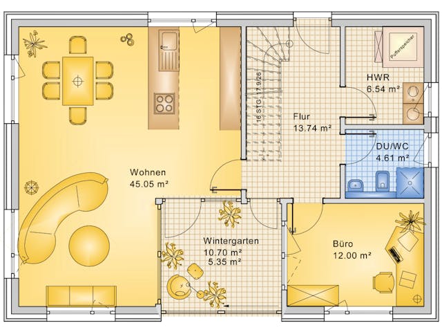 Fertighaus Planungsbeispiel 168H20 von Bio-Solar-Haus Schlüsselfertig ab 483990€, Pultdachhaus Grundriss 1