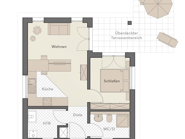 Massivhaus Minimassiv-Haus Poel von ROTH MASSIVHAUS Schlüsselfertig ab 217000€, Bungalow Grundriss 1