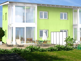 Fertighaus Planungsbeispiel 223DH20 von Bio-Solar-Haus Schlüsselfertig ab 593040€, Pultdachhaus Außenansicht 1