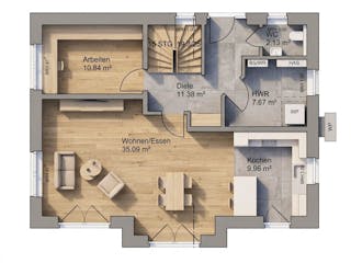 Massivhaus Friesengiebel 154 von AMR-Wohnbau Schlüsselfertig ab 338000€, Satteldach-Klassiker Grundriss 1