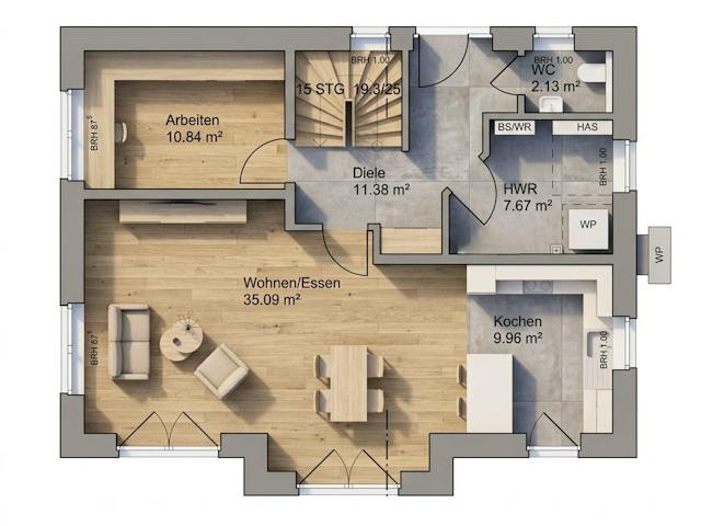 Massivhaus Friesengiebel 154 von AMR-Wohnbau Schlüsselfertig ab 338000€, Satteldach-Klassiker Grundriss 1