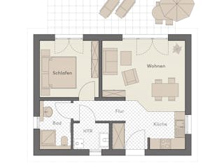 Massivhaus Minimassiv-Haus Hiddensee von ROTH MASSIVHAUS Schlüsselfertig ab 210000€, Bungalow Grundriss 1