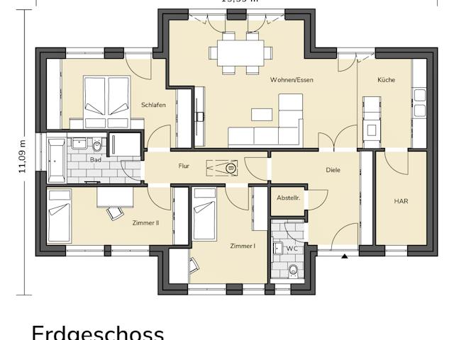 Massivhaus Bungalow 340 von BRALE Bau, Bungalow Grundriss 1