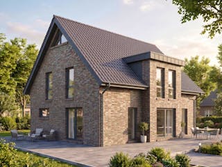 Massivhaus Friesengiebel 154 von AMR-Wohnbau Schlüsselfertig ab 338000€, Satteldach-Klassiker Außenansicht 1