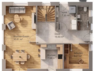 Fertighaus Satteldach 144 von AMR-Wohnbau Schlüsselfertig ab 317000€, Satteldach-Klassiker Grundriss 1