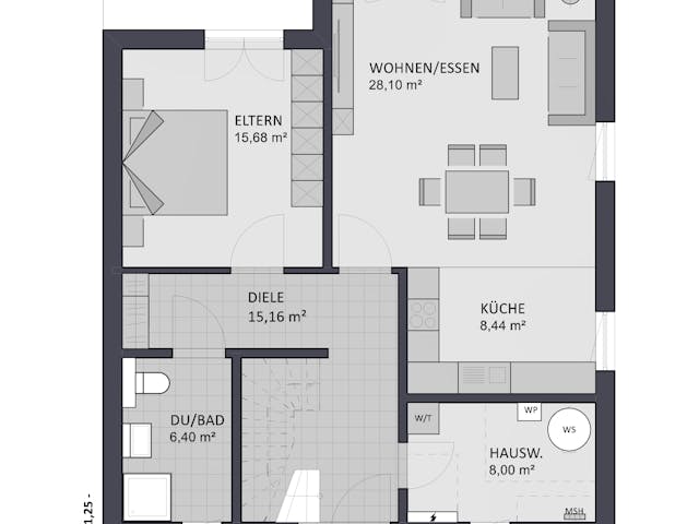 Massivhaus Entwurf NB153 von FAVORIT Massivhaus, Satteldach-Klassiker Grundriss 1