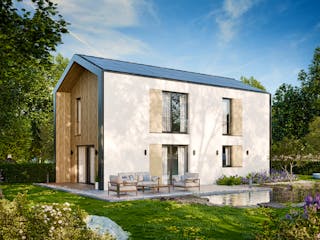 Massivhaus Einfamilienhaus 130 von BRALE Bau, Satteldach-Klassiker Außenansicht 4