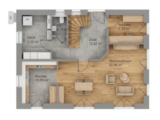 Massivhaus Satteldach 148 von AMR-Wohnbau Schlüsselfertig ab 321000€, Satteldach-Klassiker Grundriss 1