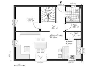 Fertighaus White&Black 130 von WHITE&BLACK Fertighäuser Schlüsselfertig ab 326544€, Satteldach-Klassiker Grundriss 1