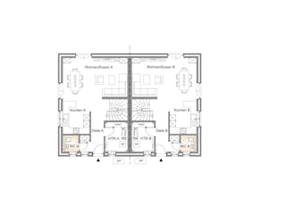 Massivhaus DOPPELHAUS 100 von Kähler Massivhaus Schlüsselfertig ab 276975€, Satteldach-Klassiker Grundriss 1