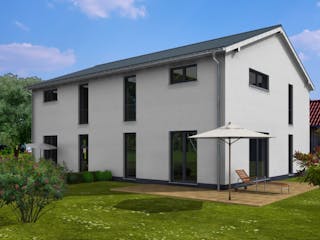 Massivhaus Modernes Zweifamilienhaus mit zwei eigenständigen Wohneinheiten von VARIODOMO Bausysteme, Außenansicht 2