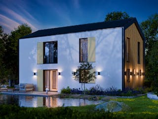 Massivhaus Einfamilienhaus 130 von BRALE Bau, Satteldach-Klassiker Außenansicht 5