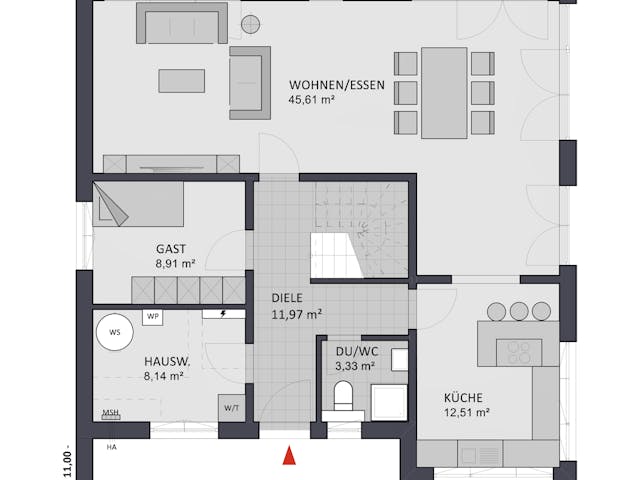 Massivhaus Entwurf NB174 von FAVORIT Massivhaus, Satteldach-Klassiker Grundriss 1