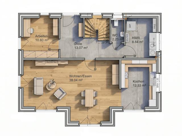 Massivhaus Friesengiebel 171 von AMR-Wohnbau Schlüsselfertig ab 352000€, Satteldach-Klassiker Grundriss 1