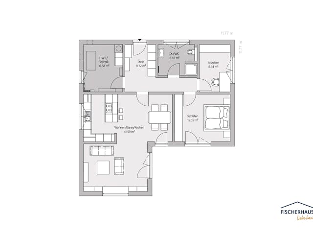 Fertighaus Bungalow S 94 von FischerHaus, Bungalow Grundriss 1