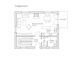 Massivhaus Eineinhalbgeschosser 90/110 von Ever Energy Home, Satteldach-Klassiker Grundriss 1