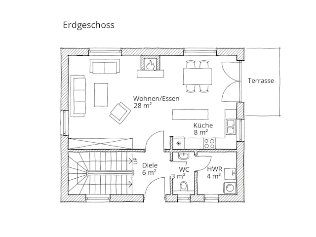 Massivhaus Eineinhalbgeschosser 90/110 von Ever Energy Home, Satteldach-Klassiker Grundriss 1