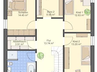 Massivhaus Stadtvilla V_149 von VARIODOMO Bausysteme Schlüsselfertig ab 344700€, Stadtvilla Grundriss 2