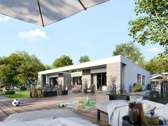 Massivhaus Bungalow 380 von BRALE Bau, Bungalow Außenansicht 1