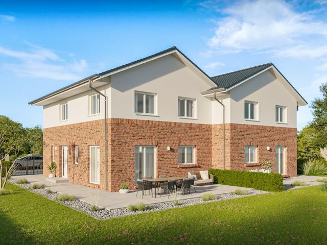 Massivhaus DOPPELHAUS 125 von Kähler Massivhaus Schlüsselfertig ab 327495€, Stadtvilla Außenansicht 1