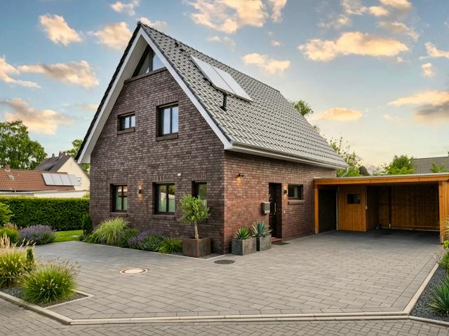 Massivhaus Satteldach 148 von AMR-Wohnbau Schlüsselfertig ab 321000€, Satteldach-Klassiker Außenansicht 1