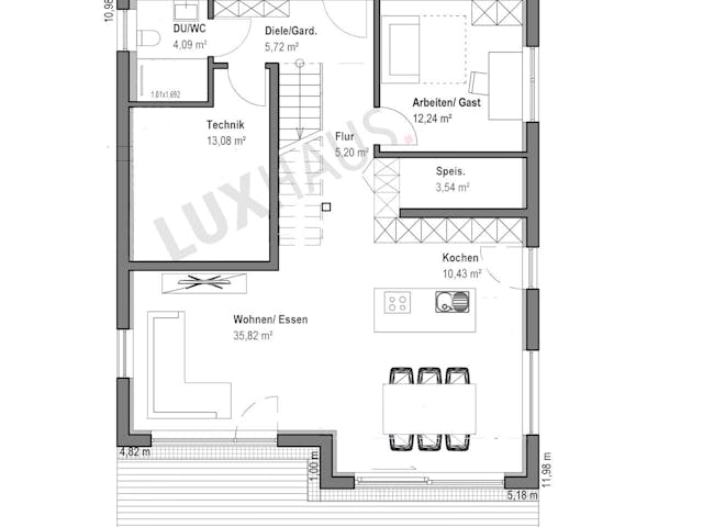 Fertighaus Satteldach Landhaus 171 von LUXHAUS, Satteldach-Klassiker Grundriss 1