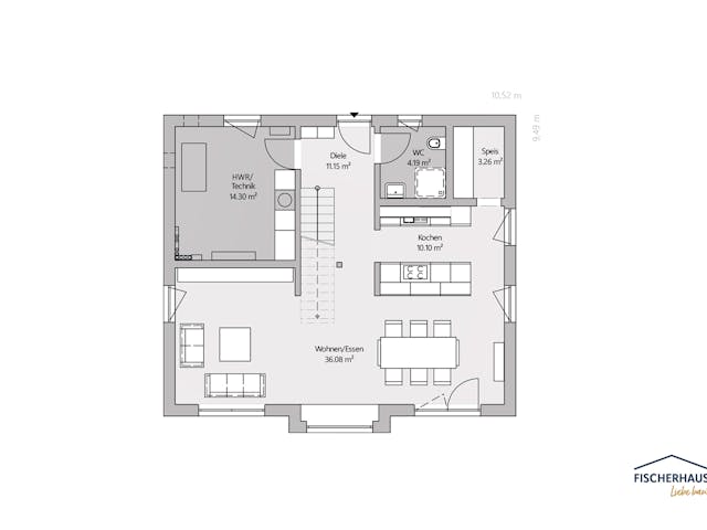 Fertighaus Klassisch S 142 (CasaMina) von FischerHaus, Satteldach-Klassiker Grundriss 1
