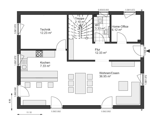 Fertighaus White&Black 160 von WHITE&BLACK Fertighäuser Ausbauhaus ab 186541€, Satteldach-Klassiker Grundriss 1