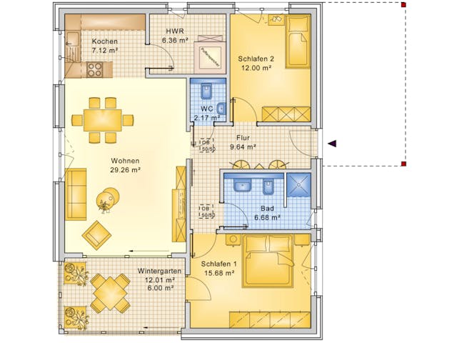 Fertighaus Planungsbeispiel 95H10 von Bio-Solar-Haus Schlüsselfertig ab 314883€, Bungalow Grundriss 1 Fertighaus Planungsbeispiel 95H10 von Bio-Solar-Haus Schlüsselfertig ab 314883€, Bungalow Grundriss 1