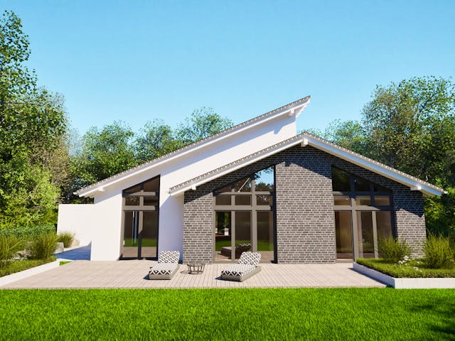 Massivhaus Entwurf CH132 von FAVORIT Massivhaus, Bungalow Außenansicht 1