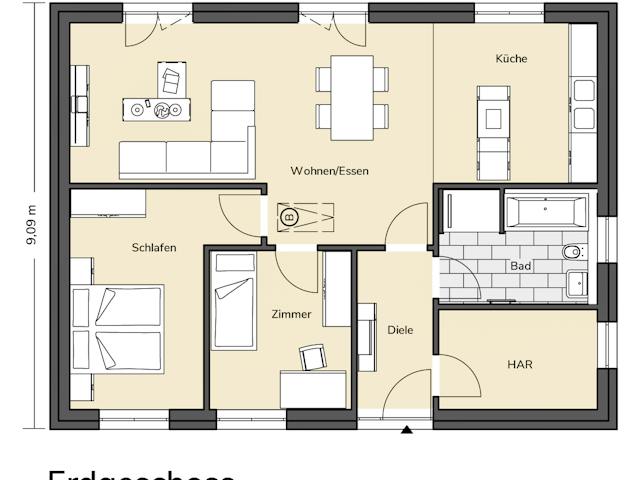 Massivhaus Bungalow 300 von BRALE Bau, Bungalow Grundriss 1