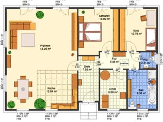 Massivhaus Heide von AVOS Hausbau Schlüsselfertig ab 294000€, Bungalow Grundriss 1