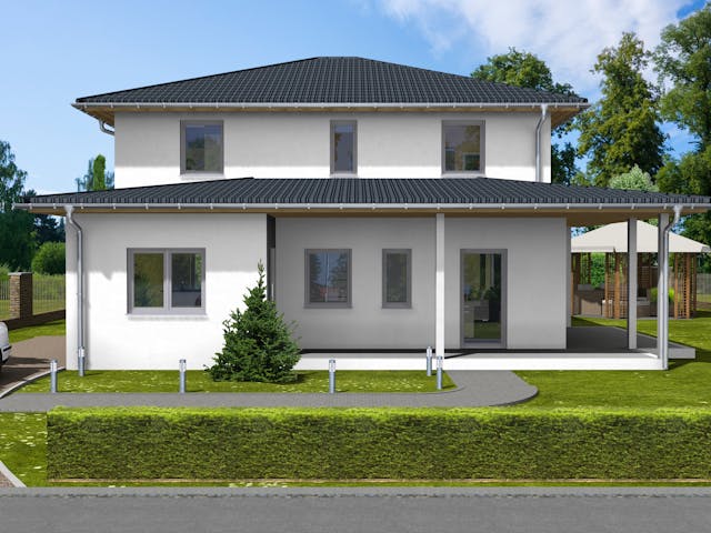 Massivhaus Goldamsel von AVOS Hausbau Schlüsselfertig ab 399500€, Stadtvilla Außenansicht 1