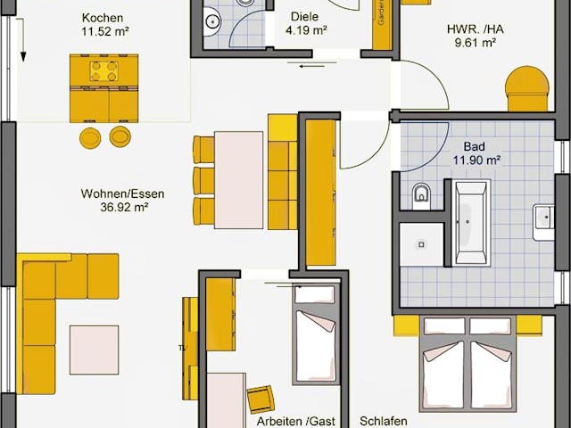 Fertighaus Finess 105 von Büdenbender Hausbau Schlüsselfertig ab 462000€, Bungalow Grundriss 1