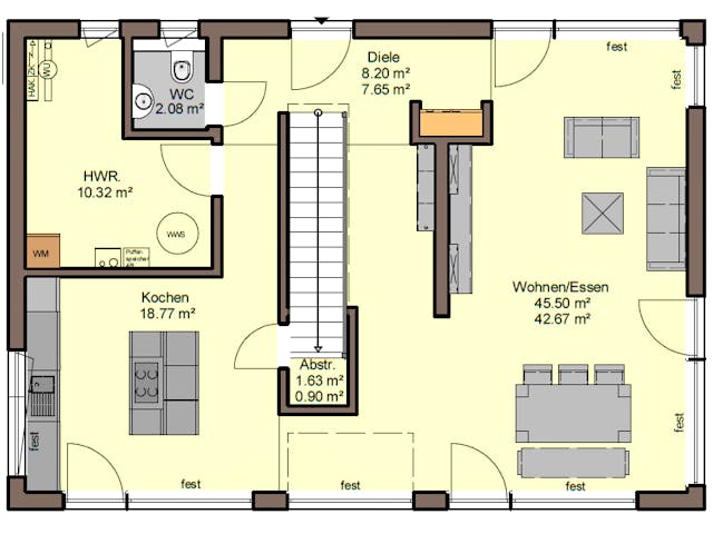 Fertighaus Vitalis von Büdenbender Hausbau Schlüsselfertig ab 625000€, Satteldach-Klassiker Grundriss 1