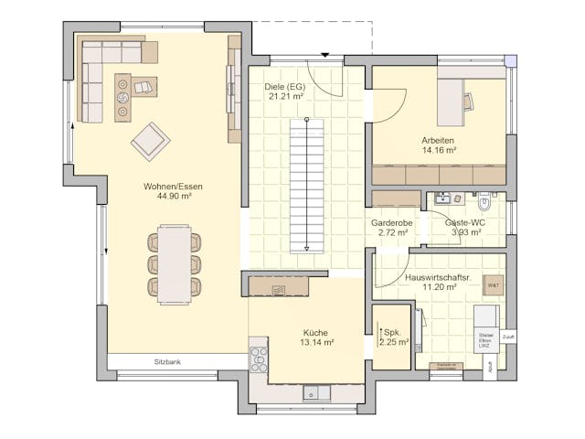 Fertighaus Bad Vilbel - Musterhaus von Fingerhut Haus Schlüsselfertig ab 590768€, Satteldach-Klassiker Grundriss 1