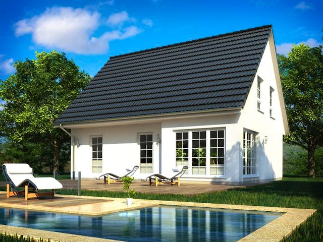 Fertighaus SH 124 Var. A von ScanHaus Marlow, Satteldach-Klassiker Außenansicht 1